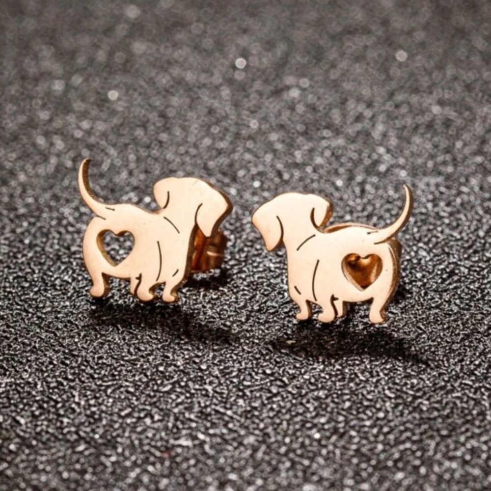 Stainless Steel Weiner Dog Earrings, Dachshund Dog Stud Earrings, Dog Earrings